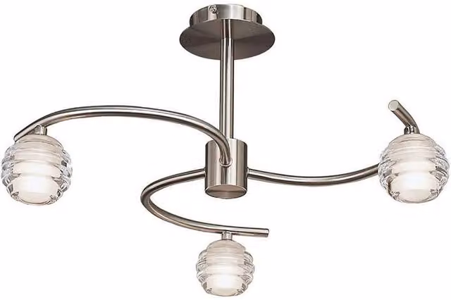 Netlighting Sphere Semi Flush Ceiling Light with 3 G9 Glass Shades in Grey and Satin Nickel