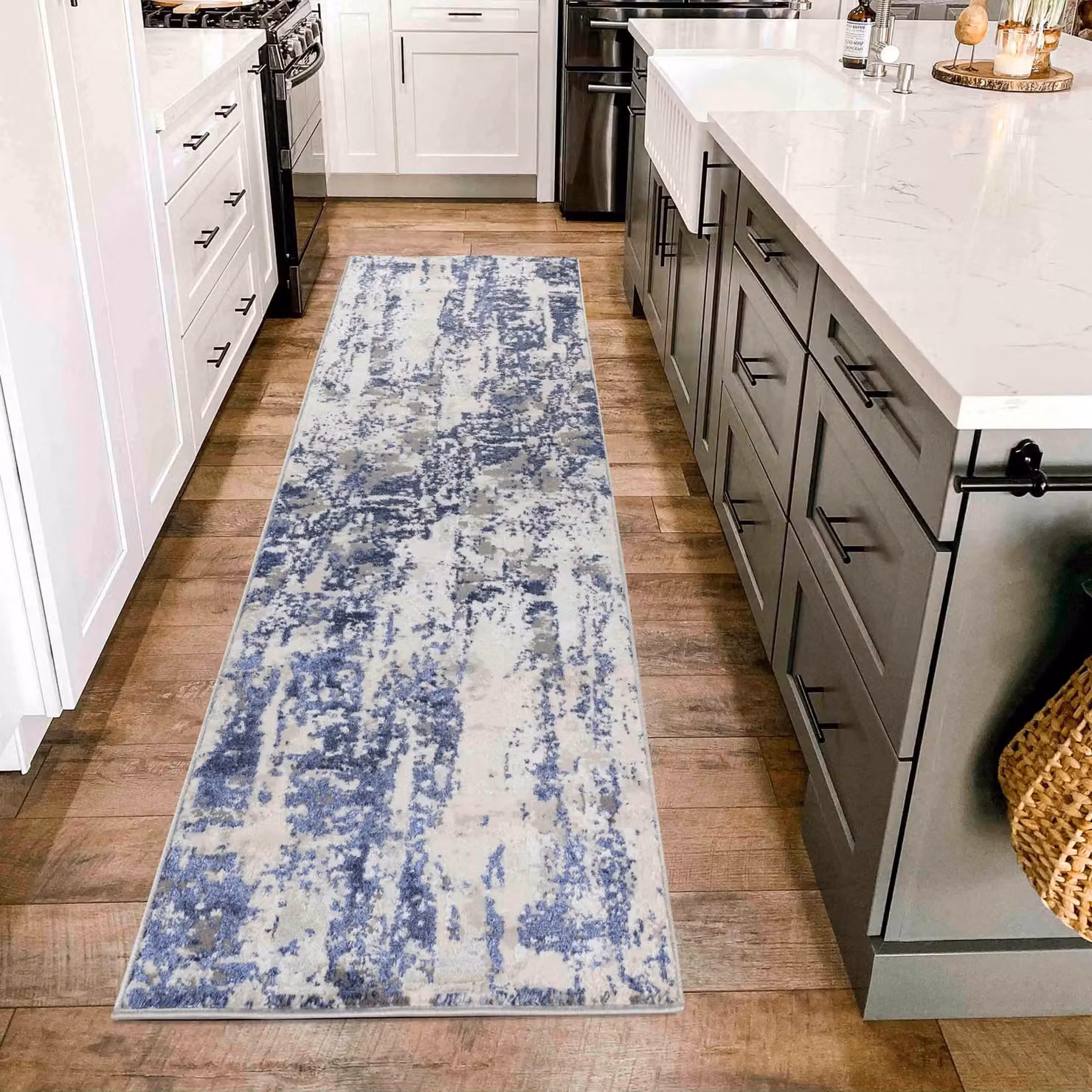 Desire Rugs Modern Styra Abstract Area Rug in Blue and Silver, W: 160 cm, D: 230 cm – 3