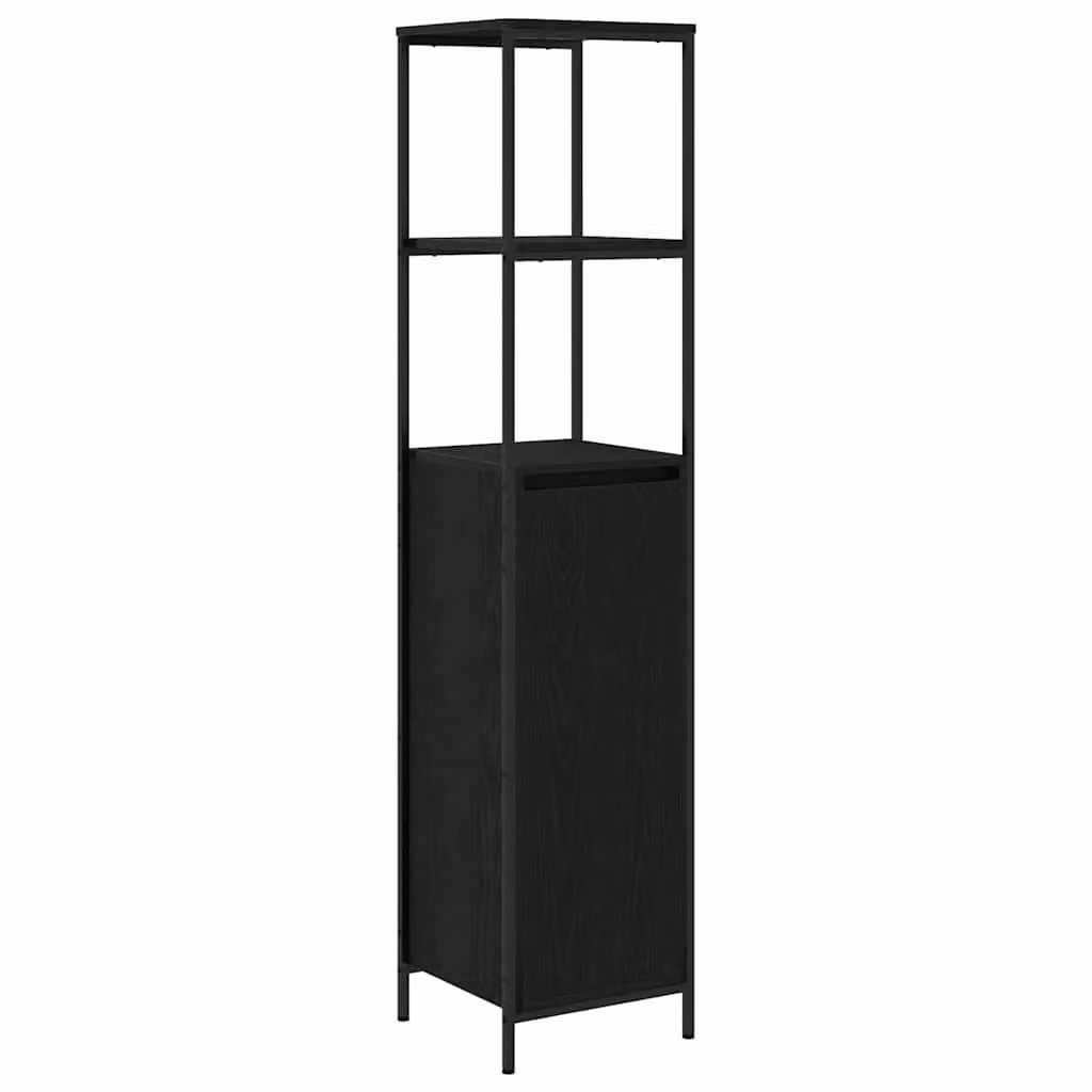 Berkfield Home Modern Black Oak Bathroom Cabinet with Shelves and Hinged Doors, W/D/H: 36 x 35 x 165 cm – 2