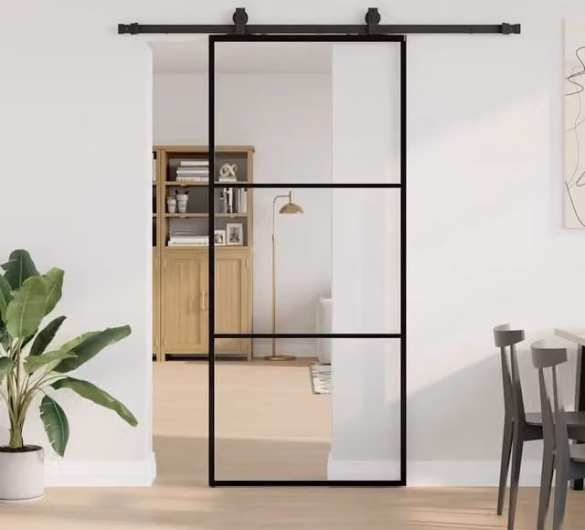 Berkfield Home Modern Sliding Glass Door with Hardware Set in Black, W: 90 cm, H: 205 cm – 1