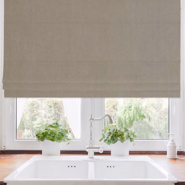 Terrys Elvira Made to Measure Blackout Roman Blind in Taupe Beige and Brown
