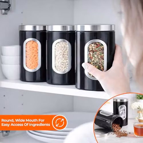 Innoteck 3 Piece Airtight and Leakproof Stainless Steel Kitchen Canister Set in Black – 4