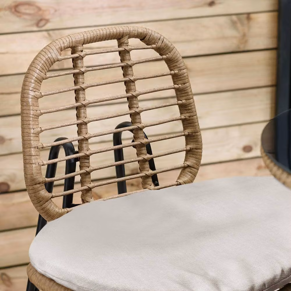 FurnitureboxUK Belize Rattan Outdoor Bar Set with Cream Cushions and Glass Top in Beige – 2