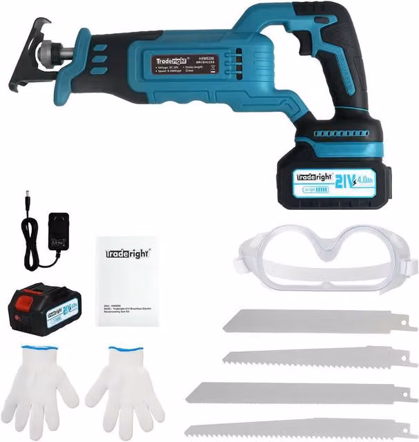 Traderight 21V Cordless Reciprocating Saw Set with 2 x 4.0Ah Rechargeable Batteries in Blue