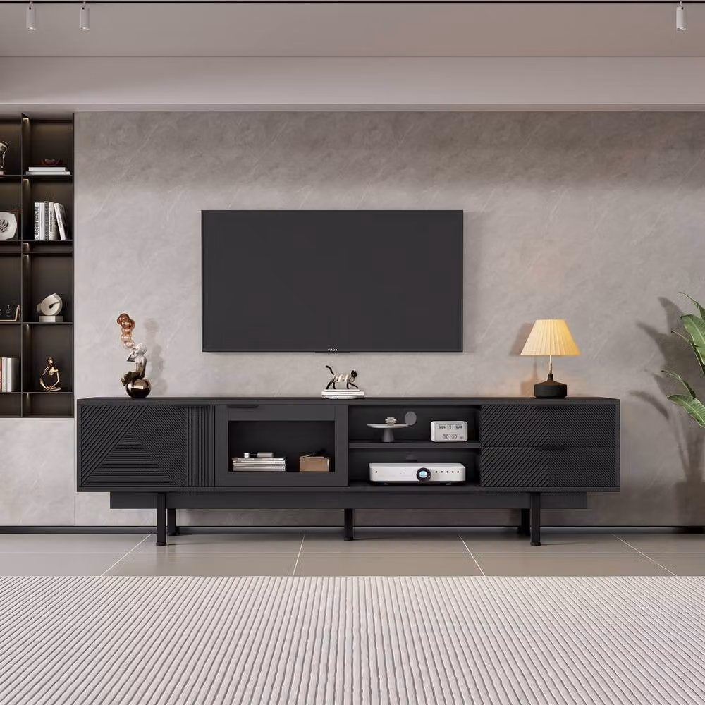 BTM Minimalist Black Matt TV Cabinet with Two Doors and Two Drawers W: 200 cm, D: 40 cm, H: 50.5 cm – 6