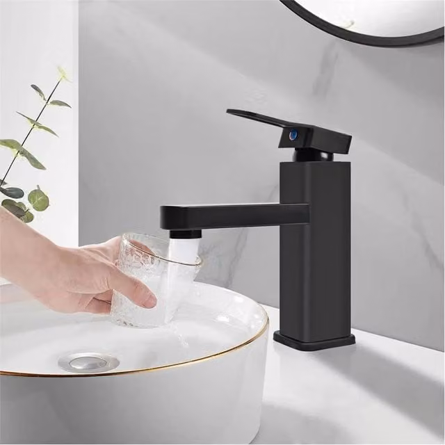 Nordara Matt Black Square Waterfall Basin Mixer Tap with Single Lever Control – 1