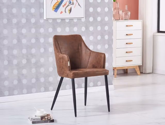 Life Interiors Zarah Set of 2 Faux Leather Dining Chairs with Metal Legs in Brown and Black