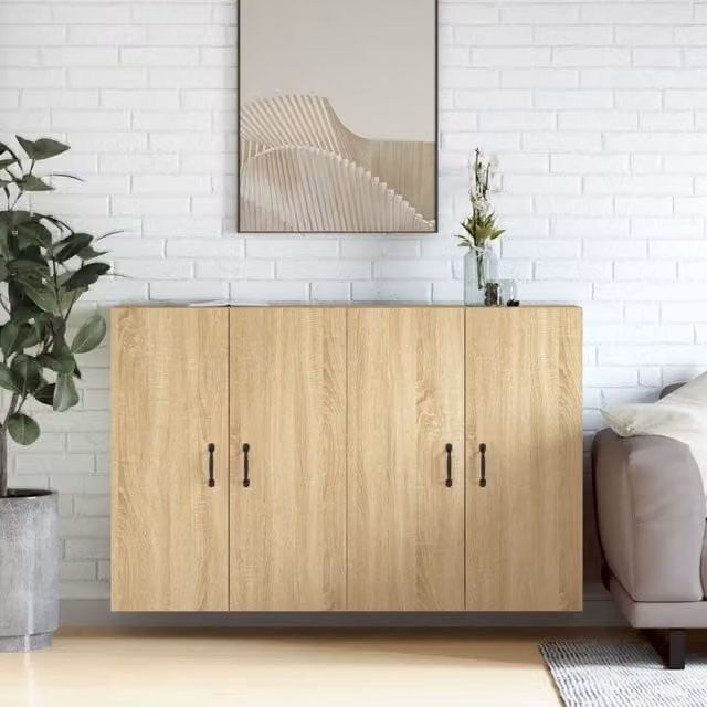 Berkfield Home Set of 2 Wall Mounted Cabinets in Sonoma Oak Brown Engineered Wood