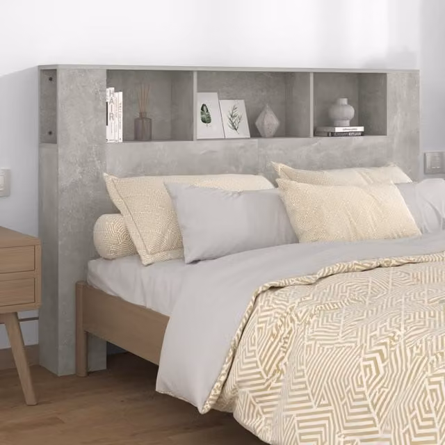 Berkfield Home Headboard Cabinet in Concrete Grey, W: 160 cm, D: 18.5 cm, H: 104.5 cm