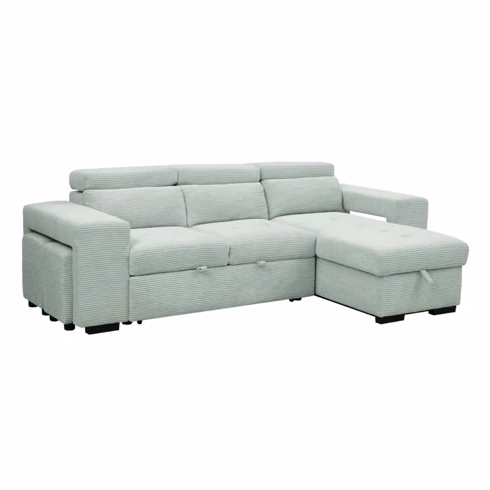 Home Detail Azalea L-Shape Sofa Bed with Reversible Chaise and Pull-Out Function in Pale Green, W/D/H: 245 x 156 x 77 cm – 2