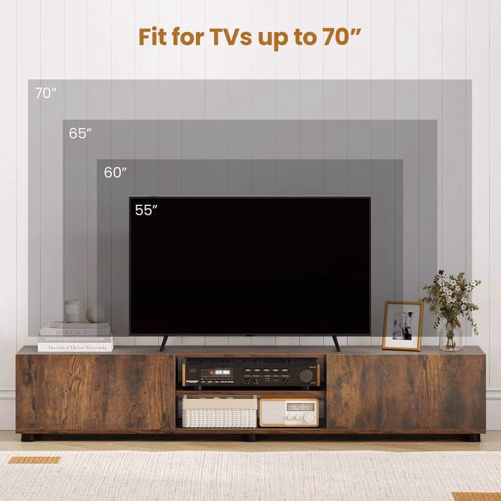 Havendro Minimalist Brown Wood TV Unit and Media Cabinet with 2 Doors and Shelves – 4