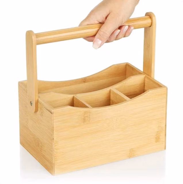 Kelvenix Brown Bamboo 4 Compartment Cutlery Tray