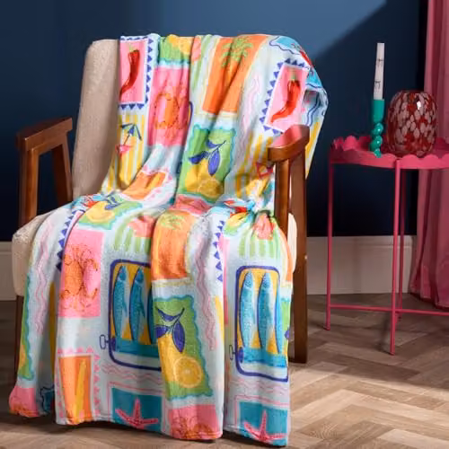 OHS Postcard Print Fleece Throw Blanket, Multicolour, W/D/H: 125 x 150 cm – 2