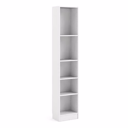 Furniture To Go Basic Tall Narrow Bookcase in White with 4 Adjustable Shelves, H 203.2 cm x W 40.6 cm x D 26.75 cm – 1