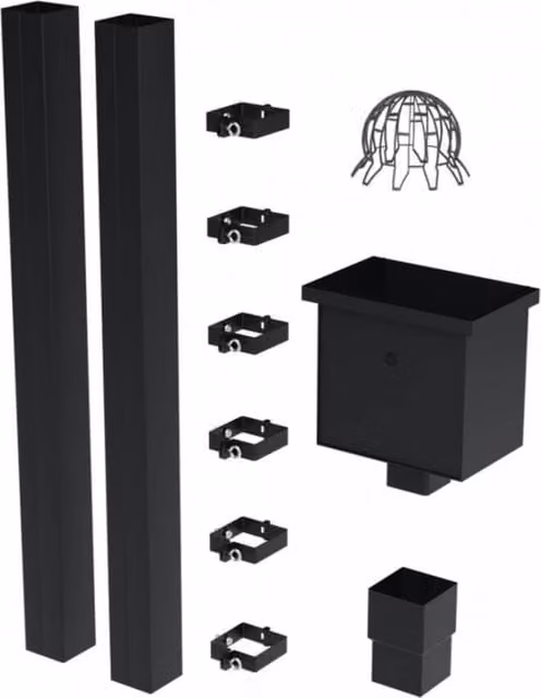 Galeco Square Steel Hopper and Downpipe Kit in Black, 80mm Diameter