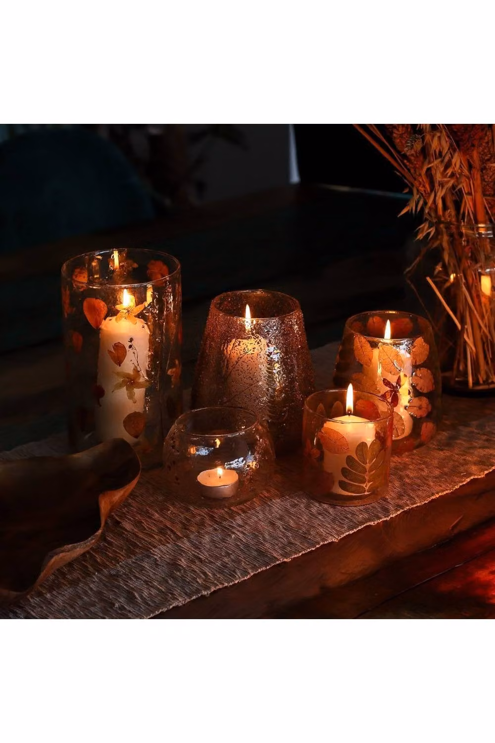 KDMD Natural Floral Glass Vase and Pillar Candle Holder, Transparent, H 19 cm x W 11 cm – 2