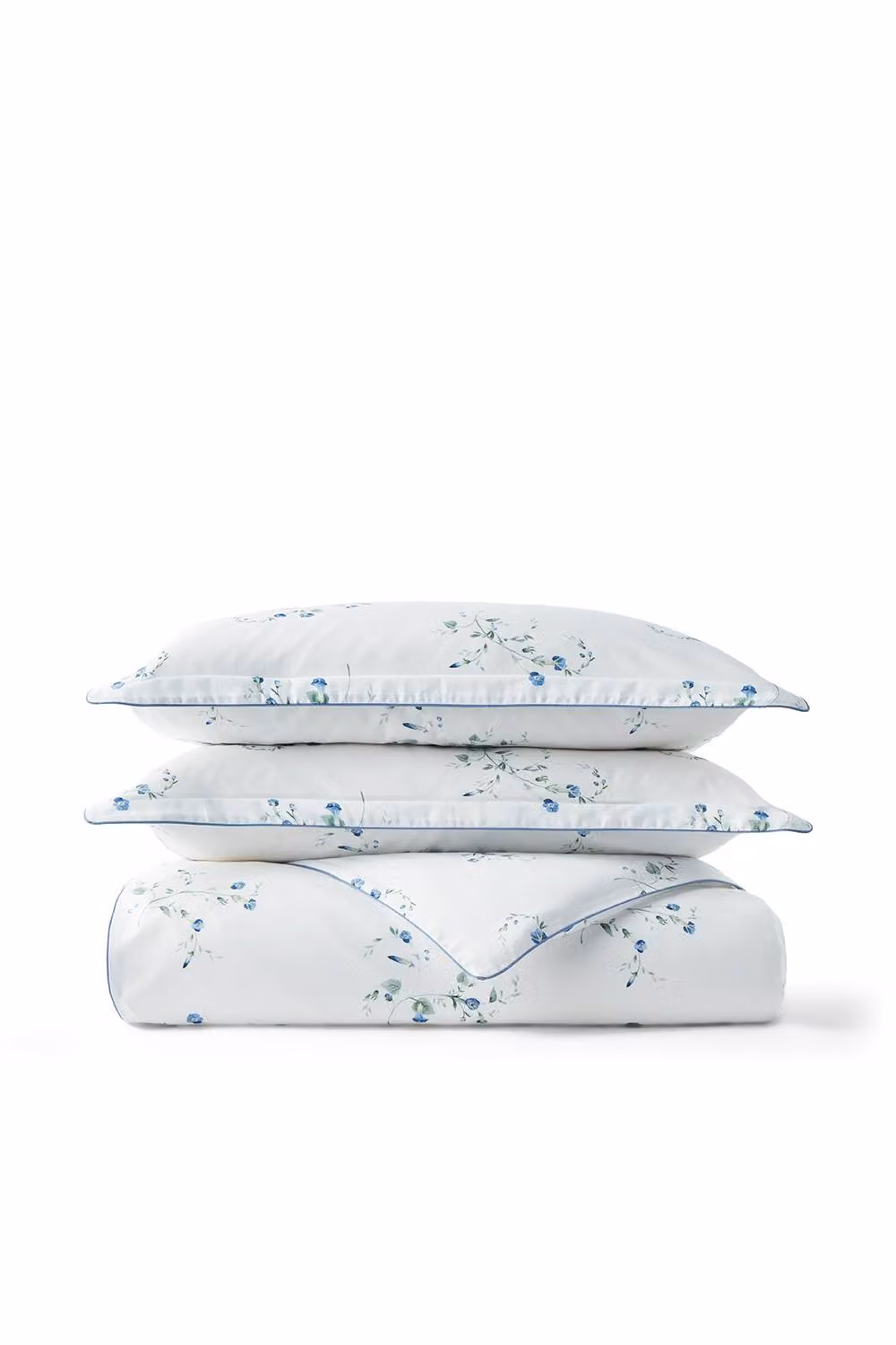 CHRISTY Forget Me Not Wildflower Design Cotton Mako Satin Duvet Cover Set in Blue and White, W: 180 cm, H: 200 cm – 2