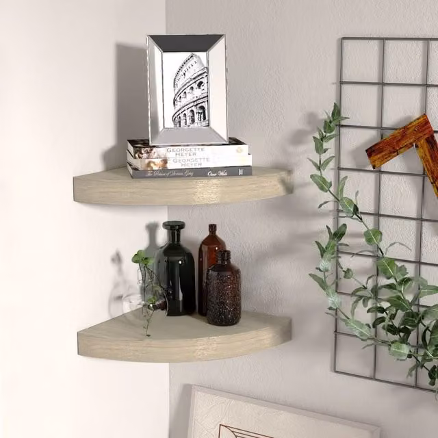 Berkfield Home Floating Corner Shelves, 2 Piece Brown Oak MDF Wall Mounted Shelving, W/D/H: 25 x 25 x 3.8 cm