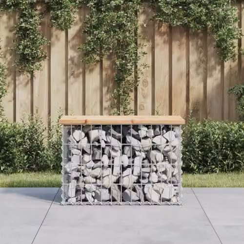 vidaXL Gabion Design Garden Bench in Brown Solid Pine Wood, W/D/H: 63 x 31.5 x 42 cm – 2