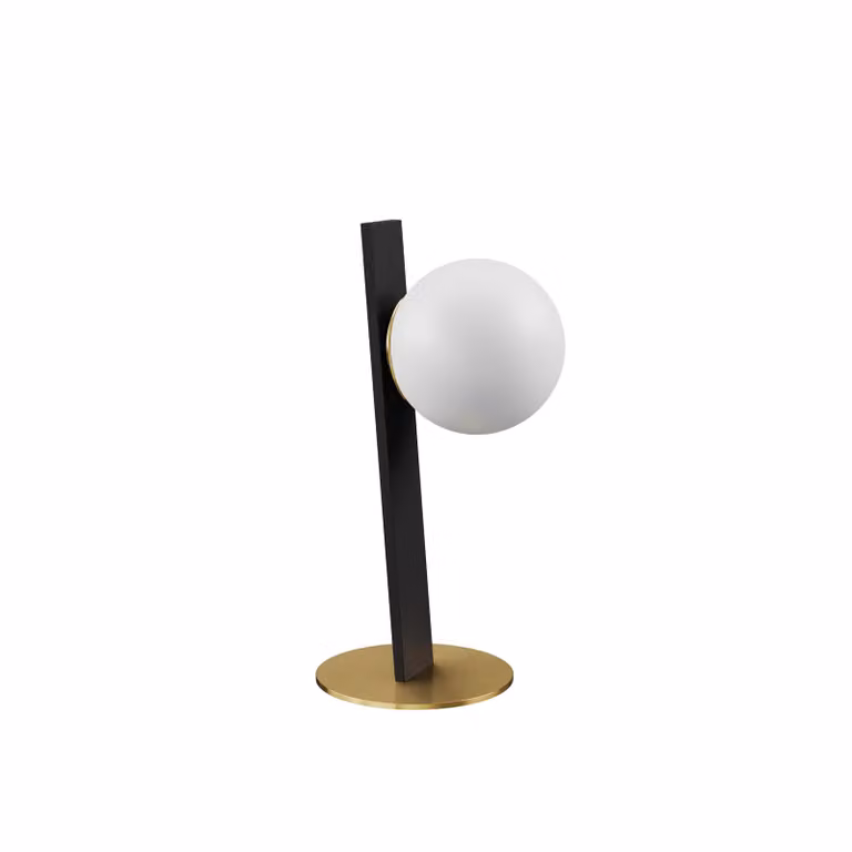 Dome Deco ARMADO Modern Table Lamp in White and Gold/Brass Metal and Glass