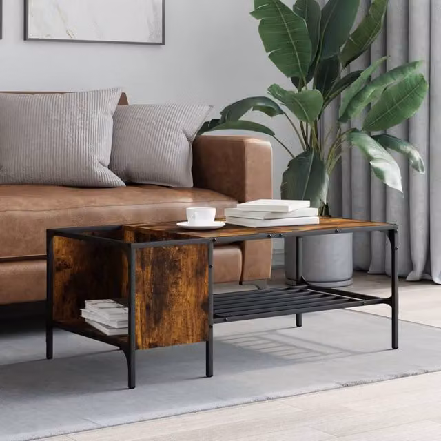 Berkfield Home Decorative Coffee Table with Rack in Smoked Oak Brown, W/D/H: 100 x 51 x 40 cm – 1