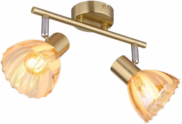 Netlighting Zachery Twin Ceiling Spotlight in Brass with Amber Glass Shades, 2x E14