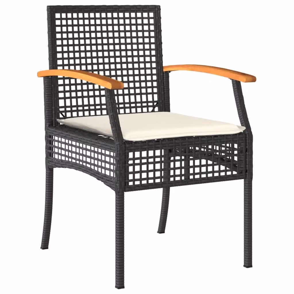 Berkfield Home 5 Piece Garden Dining Set with Cushions in Black Poly Rattan and Glass Top – 3