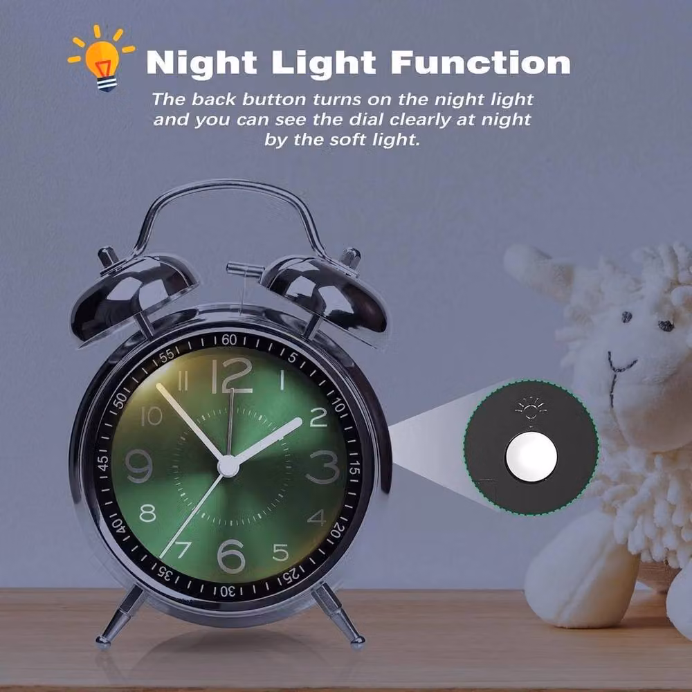 NESTLUNE Super Loud Double Bell Bedside Alarm Clock in Silver W/D/H: 100 x 100 x 16 cm – 6