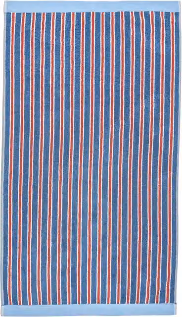 Land & Shore Blue and Red Striped Maritime Cotton Terry Velour Hand Towel