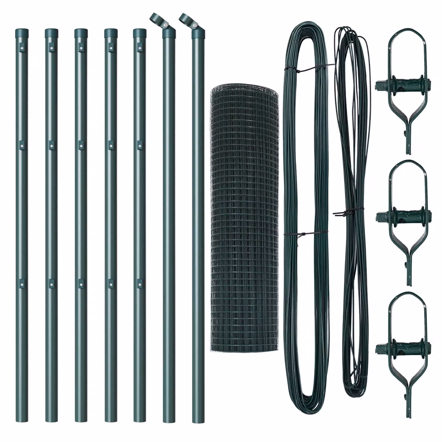 Berkfield Home Green Steel Welded Wire Fence with 7 Round In-Ground Posts, W: 10 m, H: 0.4 m – 2