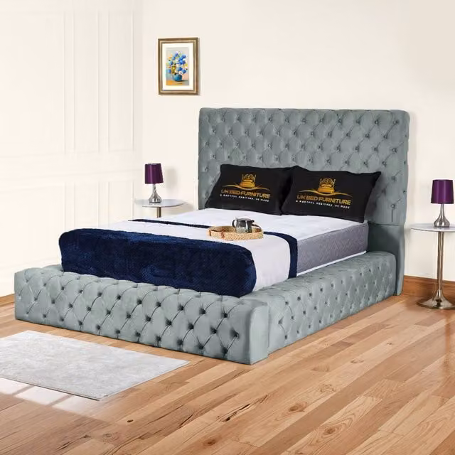 UK Bed Furniture Ambassador Ottoman Gas Lift Upholstered Bed in Grey, Size: 200 x 200 cm