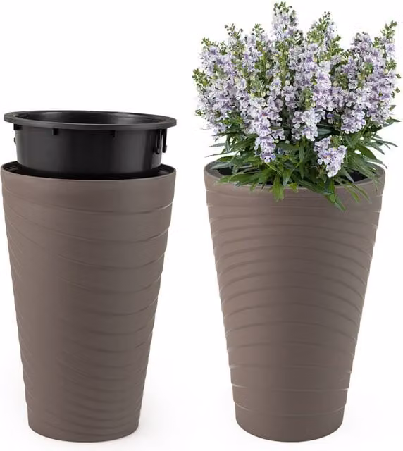 Costway Set of 2 Modern Decorative Brown Plastic Planter Pots, Height: 45 cm
