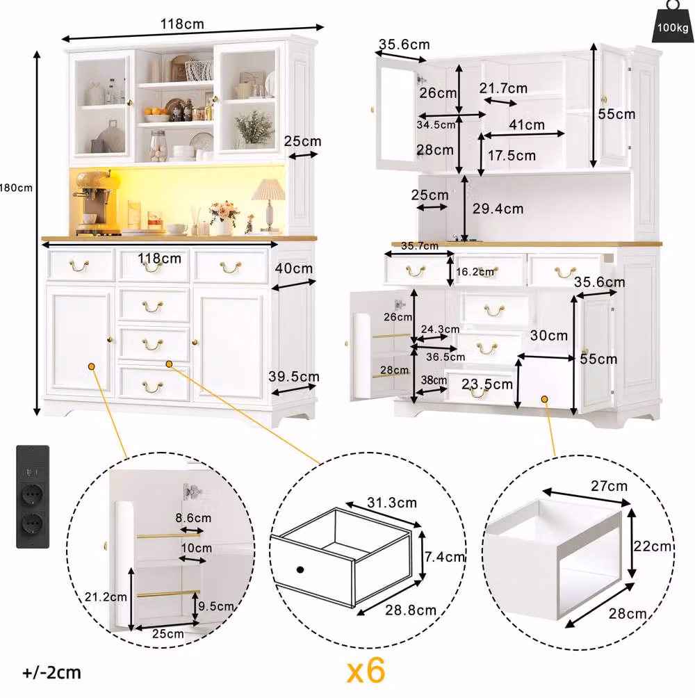 STILVORA Tall Kitchen Cabinet with Glass Doors and Integrated LED Lighting in White Matt – 3
