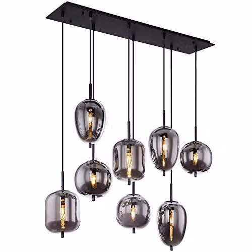 Globo Lighting Blacky Cluster Pendant Ceiling Light in Black with Glass Shade and 8x E14 Sockets, Height Adjustable – 1