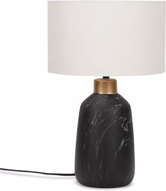 ValueLights Selma Marble Effect Table Lamp in White and Copper, Height: 44 cm