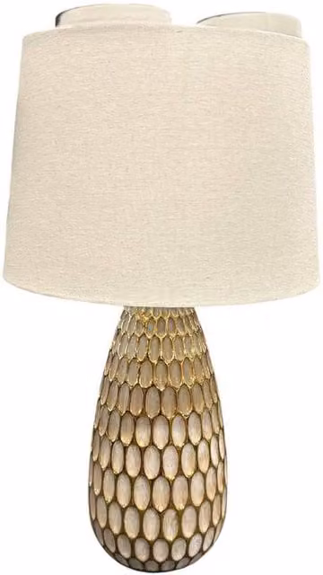 Minster Oval Honeycomb Table Lamp in Beige with Gold/Brass Details, W/D/H: 33 x 33 x 55 cm
