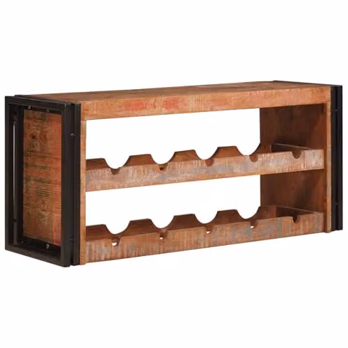 vidaXL Industrial Wall-Mounted Wine Rack in Brown, Solid Wood and Metal, W: 100 cm, D: 45 cm, H: 33 cm