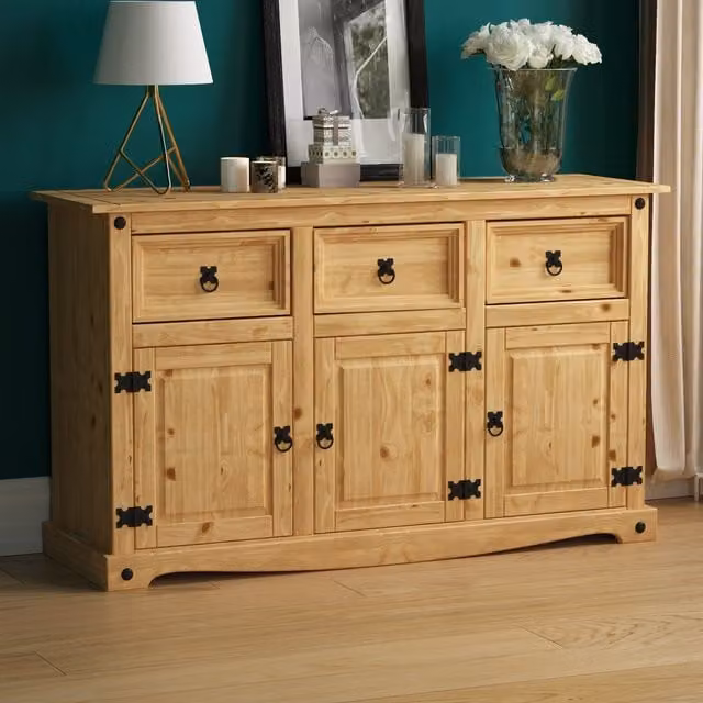 Vida Designs Ethnic Waxed Pine Sideboard in Brown and Black