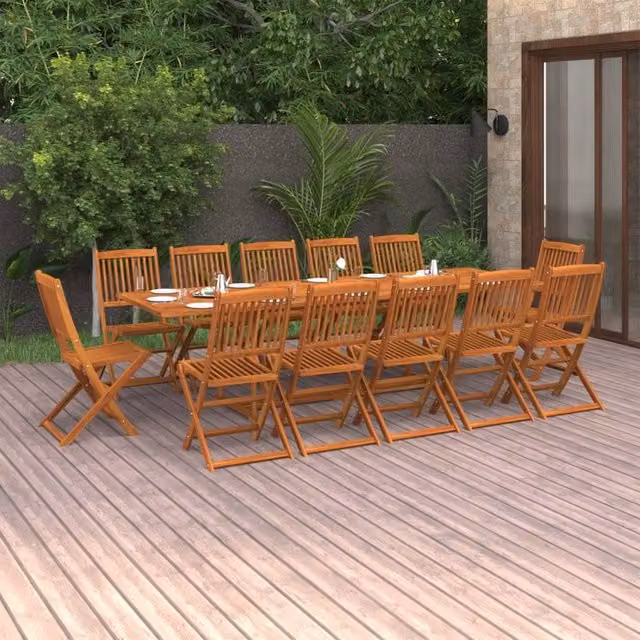 Berkfield Home 13 Piece Garden Dining Set in Brown Solid Oiled Acacia Wood – 1