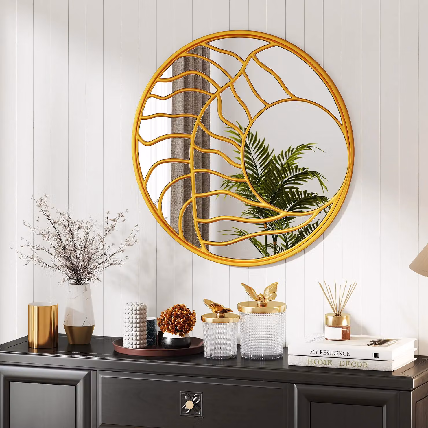 Gymax Gold Modern Round Decorative Wall Mirror, Diameter: 80 cm – 2