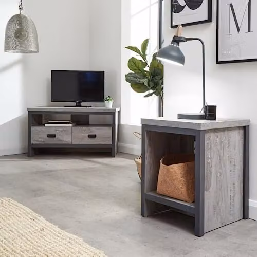 GFW Boston Grey Wood Effect Lamp Table with Storage Shelf – 1