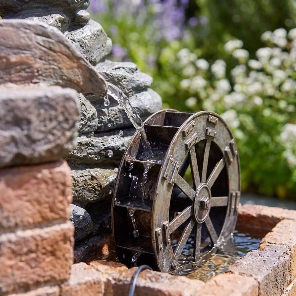 Garden Greatness Heywood Mill Solar Water Wheel Cascade Water Fountain in Brown and Multicolour – 2