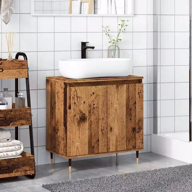 Berkfield Home Durable Mid-Century Bathroom Cabinet in Brown, W/D/H: 58 x 33 x 60 cm