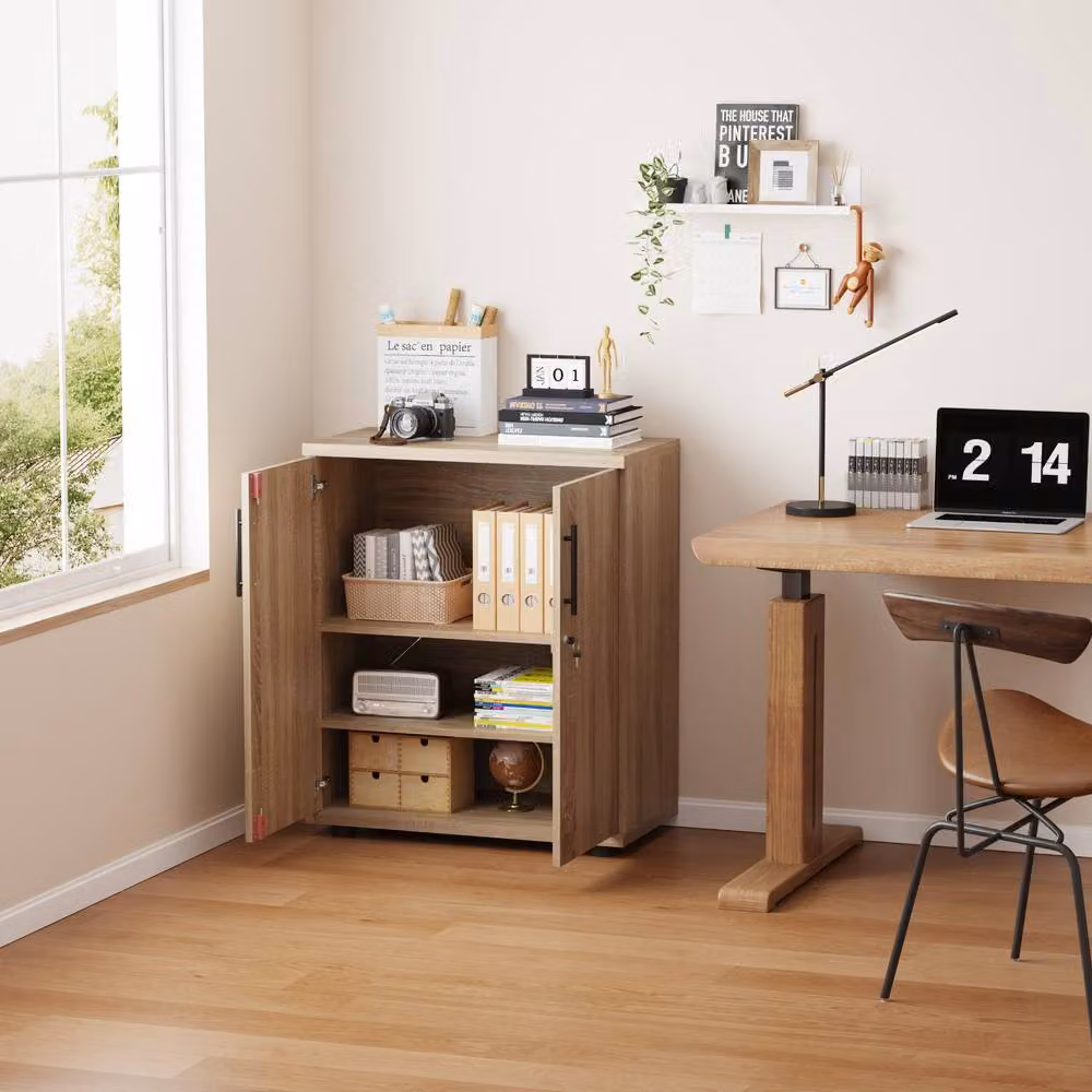 MMT Furniture Designs Ltd 2 Door Locking Office Storage Cabinet in Brown Oak with Adjustable Internal Shelves W/D/H: 75 x 38 x 89.5 cm – 4