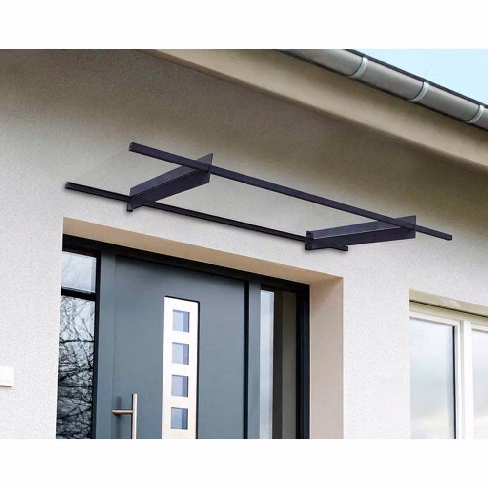 Palram Nancy Door Awning Canopy in Grey and Transparent Polycarbonate with Galvanised Steel, L: 205.5 cm – 2
