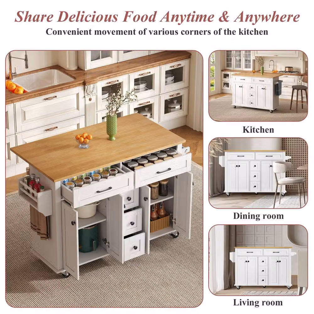BTM White Kitchen Island Trolley with Drop Leaf and Storage Drawers, W/D/H: 40 x 40 x 89 cm – 3