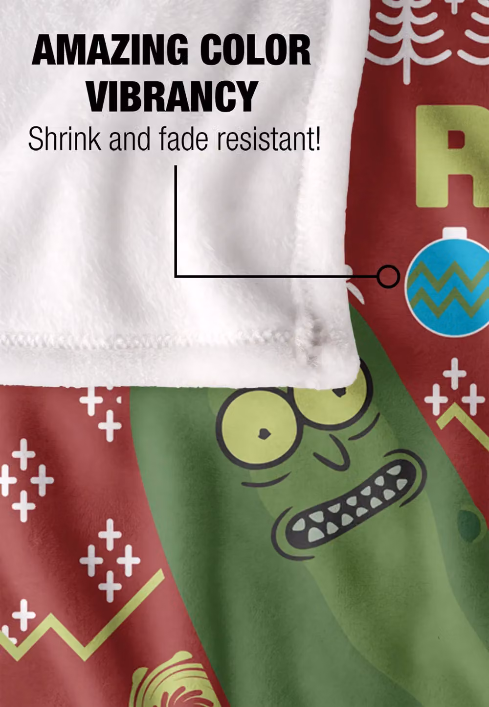 Warner Brothers Rick & Morty Merry Pickle Rickmas Ugly Christmas Sweater Throw Blanket, White and Multicolour, W: 152 cm, D: 127 cm – 4