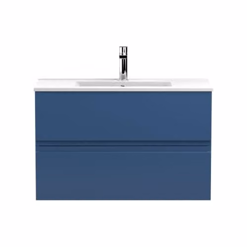 Balterley Mavesyn Wall Hung 2 Drawer Bathroom Vanity Unit with Basin, Blue, W/D/H: 80.0 x 37.7 x 51.8 cm – 2
