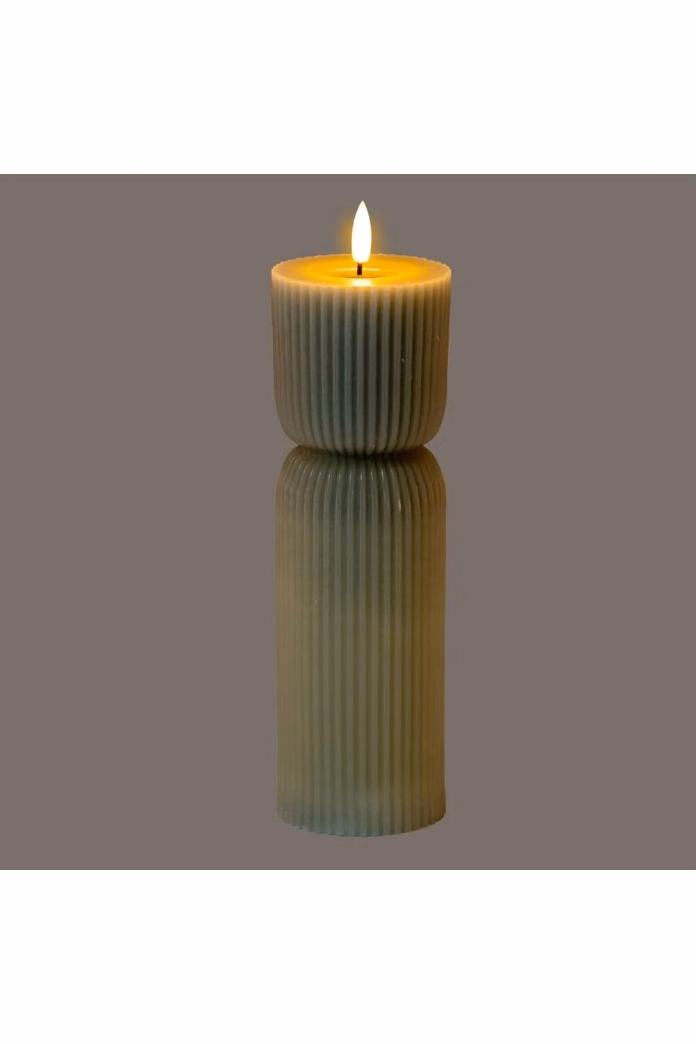 KDMD Luxe Collection Grey Carved Real Wax LED Pillar Candle with Flicker Effect, H: 25.4 cm, W: 6.985 cm – 2