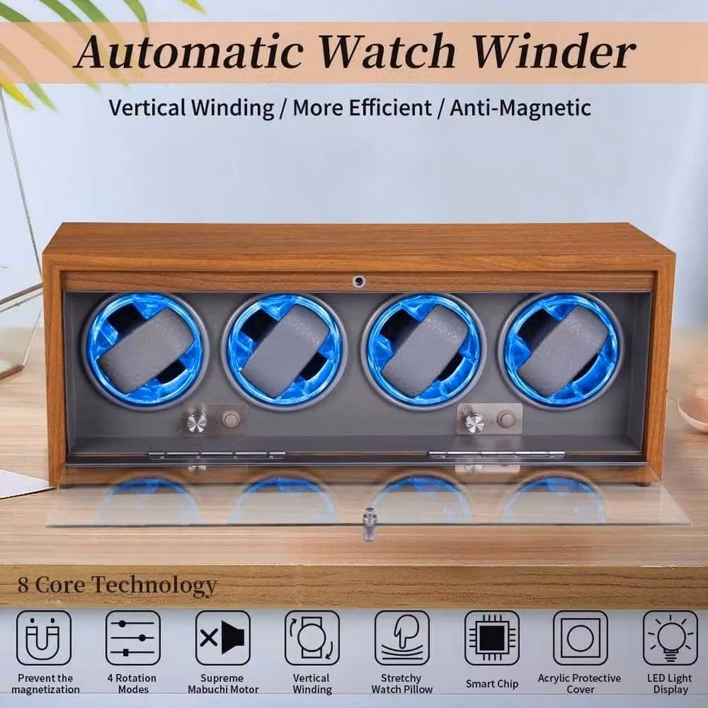 FLAVORA Automatic Watch Winder 4 Slot Display Box in Brown – 2